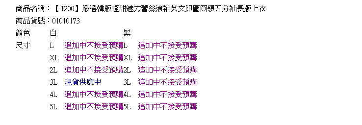 五分袖--韓版輕甜魅力蕾絲滾袖英文印圖圓領五分袖長版上衣(白.黑L-5L)-T200眼圈熊中大尺碼