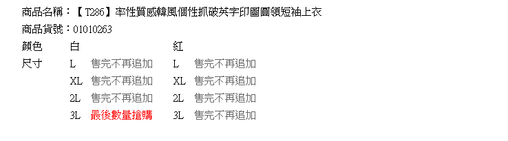 韓版--率性質感韓風個性抓破英字印圖圓領短袖上衣(白.紅L-3L)-T286眼圈熊中大尺碼