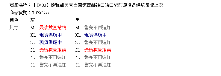 長版上衣--優雅甜美宣言圓領蕾絲袖口貼口袋前短後長條紋長版上衣(黑.灰XL-5L)-D400眼圈熊中大尺碼