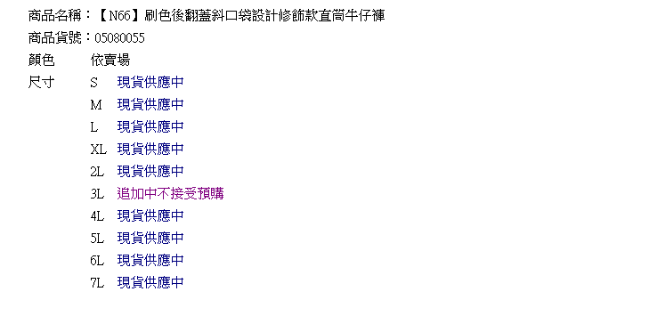 牛仔褲--完美緩和下半身比例-刷色後翻蓋斜口袋設計修飾款直筒牛仔褲(S-7L)-N66眼圈熊中大尺碼